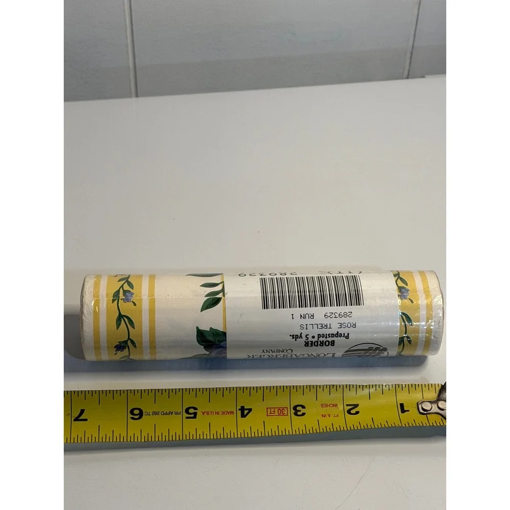 VTG Longaberger Wallpaper Border Yellow Rose Trellis Floral Prepasted 5yd 289329